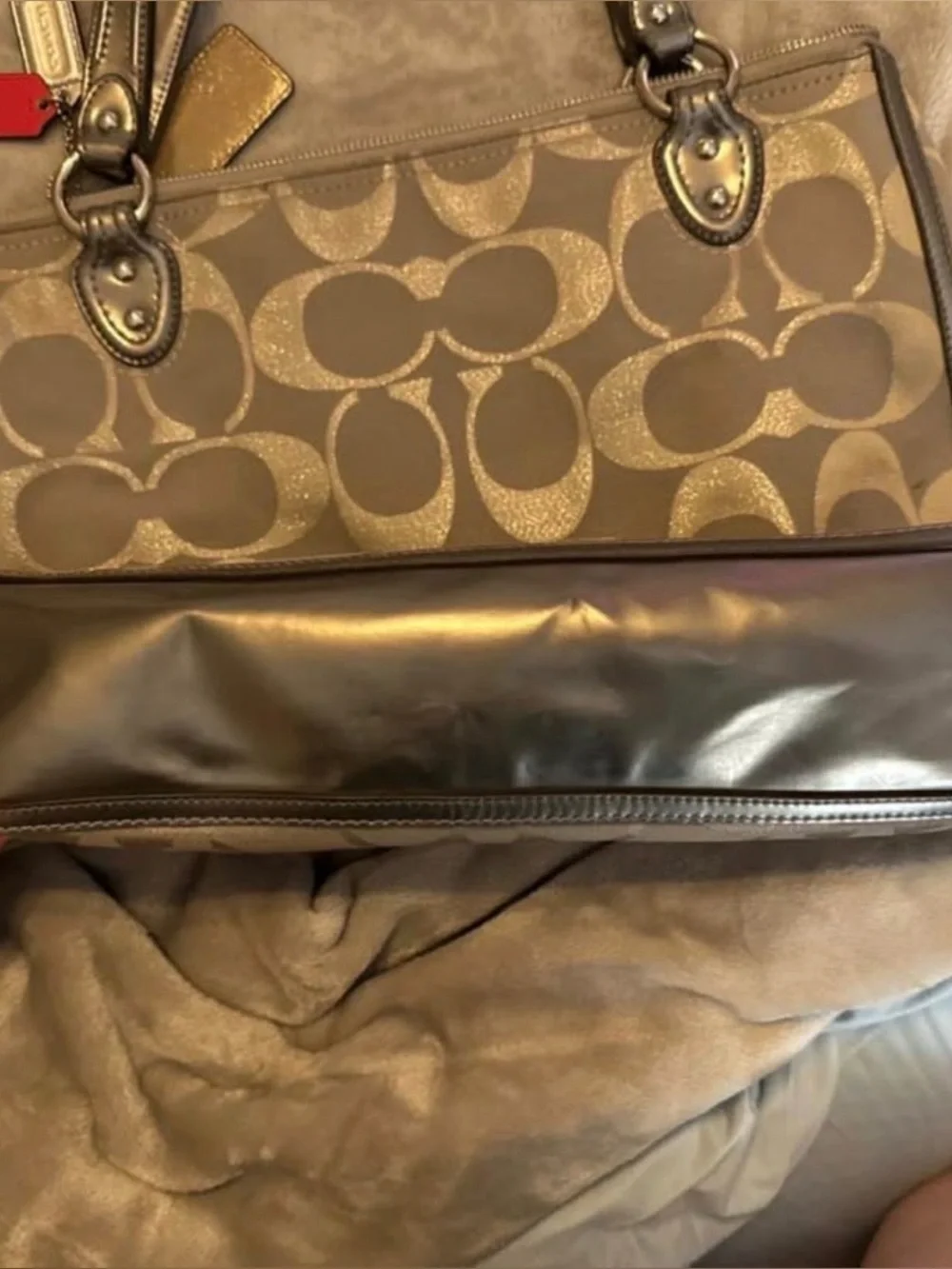 Coach Poppy Signature Metallic Tote Bag